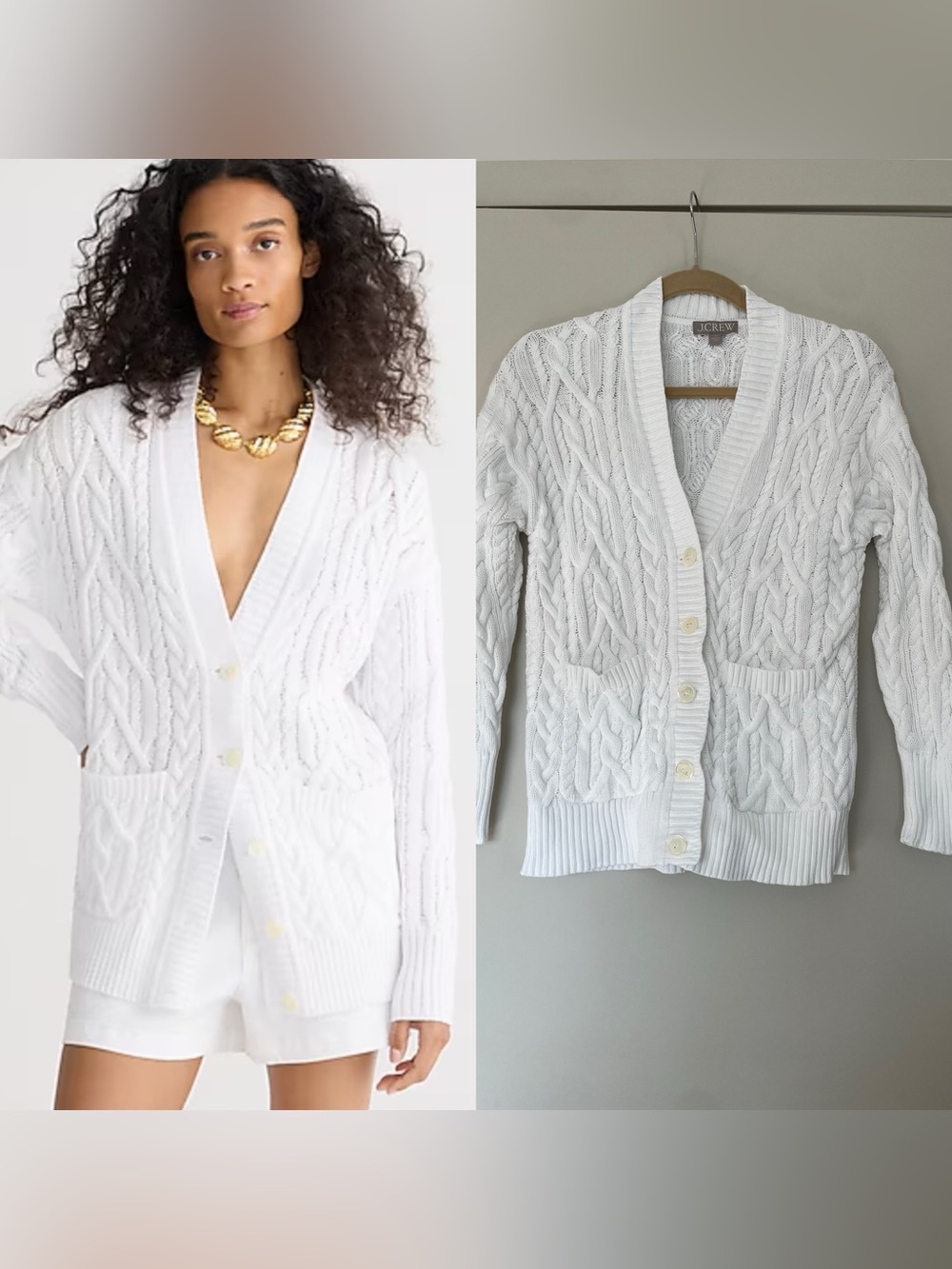 $128 J.Crew Cotton Cable Knit Cardigan Size S